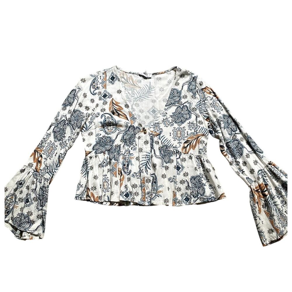 Babydoll Flare Sleeve Crop Floral‎ Paisley Small Blouse Boho Festival Cottage